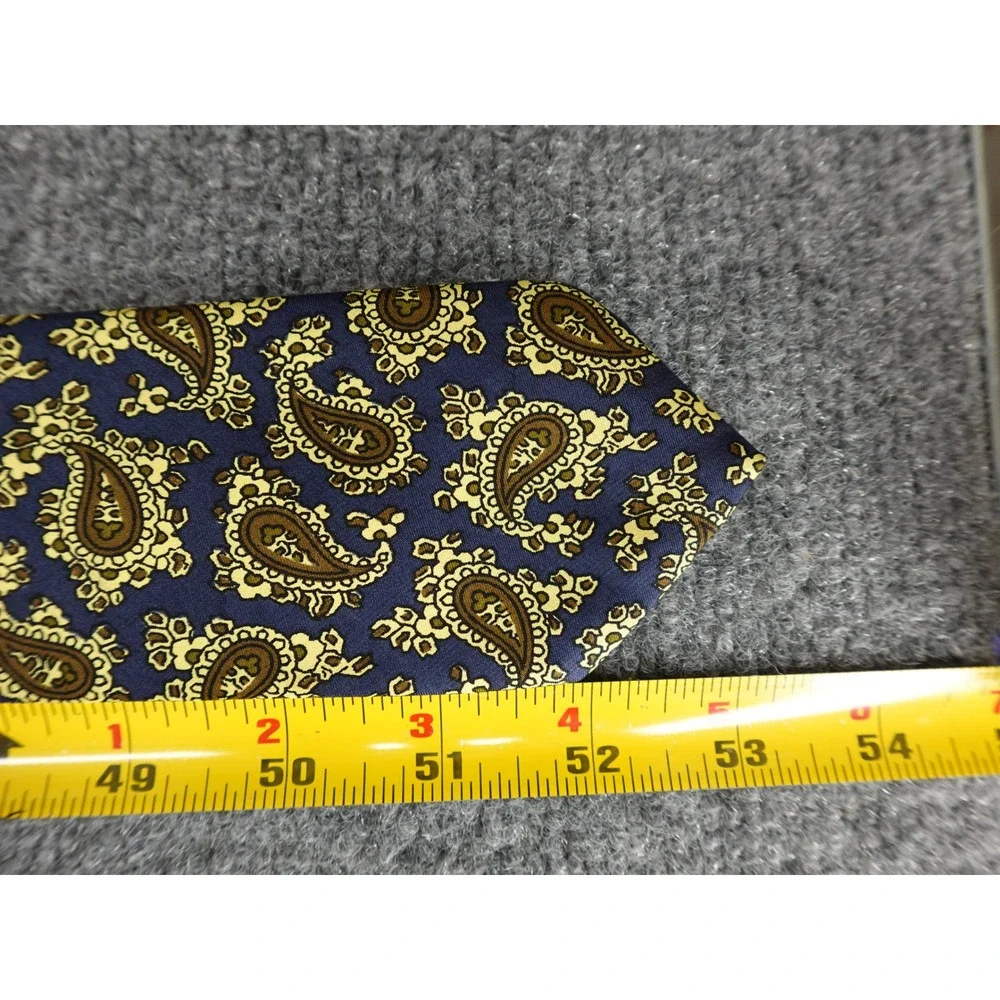 Filene's Men's Store Tie‎ Mens One Size Navy Blue Gold Paisley Silk Excellent